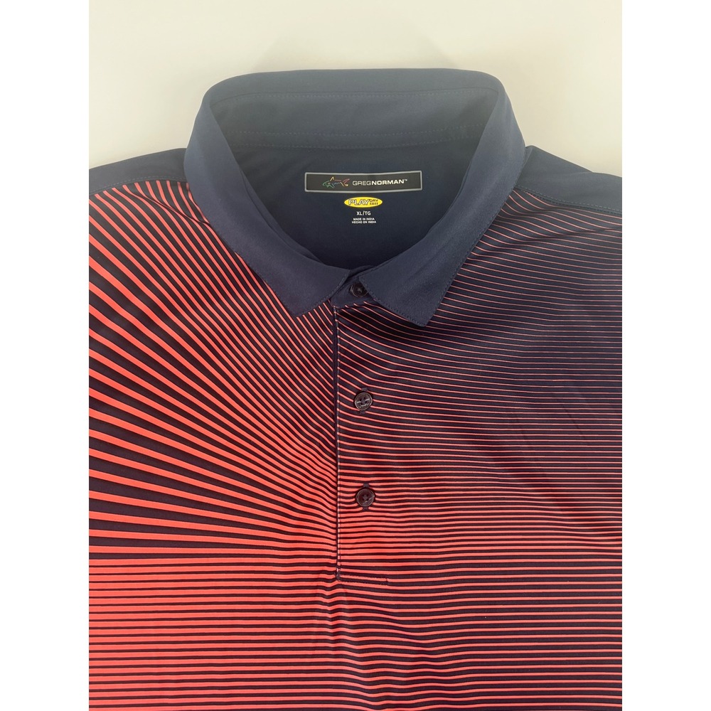 Greg Norman Polo Play Dry Striped Navy Red Pink  XL Mens  Performance Golf Shirt